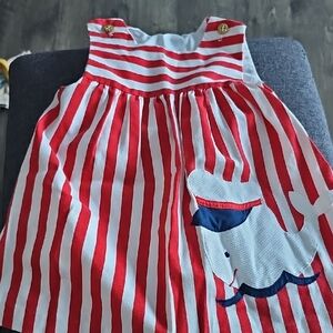 Vintage Little Bitty Red White Stripe Nautical Dress Whale 3t Toddler Summer